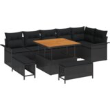 vidaXL 9-delni vrtni kavč set z blazinami črn poli ratan akacija | Shoptok.si
