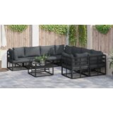 vidaXL Vrtna sedežna garnitura 9 pcs Črna 70 x 70 x 32 cm Aluminij | Shoptok.si