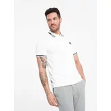 Ombre Men's elastane polo shirt with contrasting elements - white