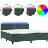 vidaXL Box spring postelja z vzmetnico LED tem. zelena 160x200cm žamet, (20897399) Cene