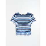 Sinsay Pamučna pletena bluza s kratkim rukavima na pruge | shoptok.hr
