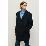 ALTINYILDIZ CLASSICS Men's Navy Blue Standard Fit Regular Cut Mono Collar Wool Coat Cene