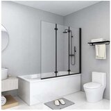 Zložljiva pregrada za tuš s 3 paneli ESG 130x138 cm črna | Shoptok.si