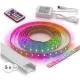  Komplet 1x LED RGBW traka DIGITAL LED/16,5W/230V 5 m + 5x ugradni profil 1 m + daljinski upravljač Cene