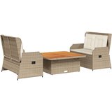  3-dijelna vrtna garnitura od poliratana s jastucima bež 110 x 110 x 40/71 cm | Shoptok.si