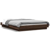 Maison Chic Posteljni okvir - Dvoposteljna postelja - Zakonska postelja z LED lučkami rjavi hrast 135x190 cm inž. les, (21695498) Cene