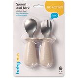 BabyOno Be Active Stainless Steel Spoon and Fork pribor za otroke Beige 12m+ 2 kos | Shoptok.si