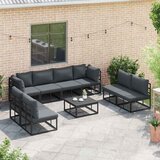 vidaXL Vrtna sedežna garnitura z blazino 9 pcs Črna Aluminij - - črna - 84.4 - 70 x 70 x 32 cm - | Shoptok.si