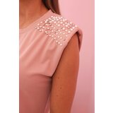 Kesi Włoski Women's sleeveless viscose blouse with decorative pearls on the shoulders in dark pink | Shoptok.si