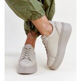 Karino Dark beige leather sneakers with rhinestones | shoptok.hr