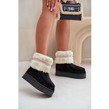 FR1 Women's Snow Boots On Platform With Fur And Pattern Black Deepanti Cene