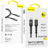 RAPTOR OPLETENI KABEL - TYPE- C NA LIGHTNING - PD 20W 2.4A 0.25 m crno-sivi