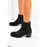 Fox Shoes Women's Black Suede Short Heeled Boots Cene