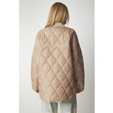  Women's Cream Pocket Turtleneck Quilted Coat | ePonuda.com