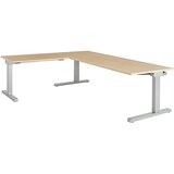 mauser Pisalna miza, s priključkom, ŠxG 2000 x 800 mm, kotni element na levi strani (širina 1000 mm), plošča imitacija javorja, ogrodje aluminijasto s | Shoptok.si