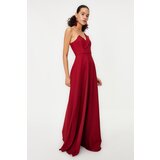 Trendyol Claret Red Plain Fitted Unlined Woven Evening Dress & Graduation Dress Cene
