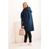 Kesi Włoski Plus Size women's coat made of faux sheepskin with a hood and pockets navy blue | Shoptok.si