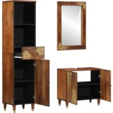 vidaXL set namještaja za kupaonicu od 3 komada od masivnog drveta manga, ormar za umivaonik 62x33x58 cm od masivnog drveta manga, ogledalo 50x70x3 cm od masivnog drveta manga, komoda 38x33x160 cm od masivnog drveta manga | shoptok.hr