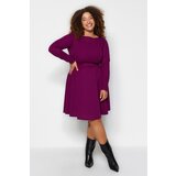 Trendyol Curve Dark Purple Halterneck/Skater Knitted Dress Cene