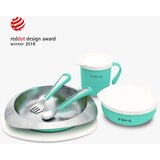 VIIDA Soufflé dječji set posuđa antibakterijski nehrđajući čelik, tirkizno zelena | shoptok.hr