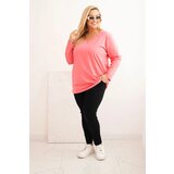 Kesi Plus Size women's blouse with a V-neck and long sleeves pink | Shoptok.si