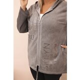Kesi Włoski Women's Plus Size sweatshirt, washed, with a hood and BKLYN print, graphite | Shoptok.si