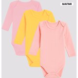Mafimi Pamučni Bodići Dugi rukav set od 3 - puder/ žuta/ kajsija Cene