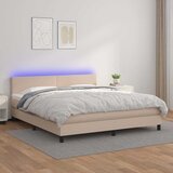  Krevet box spring madrac LED cappuccino 160x200cm umjetna koža | shoptok.hr