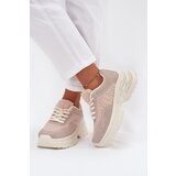 Boto Women's Sneakers With Rhinestones And Sheepskin Light Beige Zarika | Shoptok.si