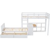 Lumor Pogradna postelja 2x90x200 cm s pisalno mizo, 3 predali, odprto polico, borov in Mdf, bela, (22156765) | Shoptok.si