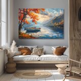  Pejzaž na slika na platnu jesenje lišće uz jezero | akrilni detalji | shoptok.hr