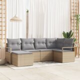 vidaXL 6-delni vrtni kavč set z blazinami bež poli ratan | Shoptok.si