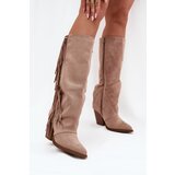 Boto Women's Cowboy Boots With Fringes On A Heel Beige Tivara | ePonuda.com