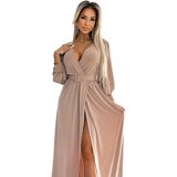 numoco basic Long dress with a wide belt and a Numoco neckline | Shoptok.si