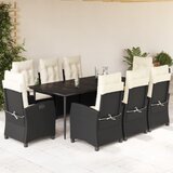 vidaXL 9-dijelni vrtni blagovaonski set s jastucima crni od poliratana | shoptok.hr