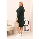 Kesi Włoski Plus Size women's dress in butter color with a V-neck and sleeves dark green | ePonuda.com