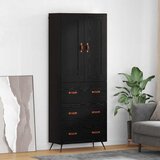 vidaXL Visok predalnik s predalom Črna Orehovina 69,5 x 34 x 180 cm | Shoptok.si