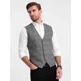 Ombre Men's vest without lapels in fine check - graphite | Shoptok.si