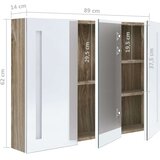 vidaXL LED kopalniška omarica z ogledalom 89x14x62 cm bela in hrast | Shoptok.si