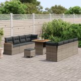  Vrtna sedežna garnitura z blazino 11 pcs Siva Poly ratan, (5000021610) | Shoptok.si