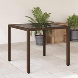  Vrtni stol sa staklenom pločom smeđi 90x90x75 cm od poliratana | shoptok.hr