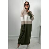 Kesi Tri-color dress with hood beige + ecru + khaki Cene