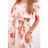 Kesi Włoski Women's dress with a frill and bare shoulders with flowers red | Shoptok.si