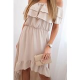 Kesi Włoski Women's off-the-shoulder dress with a longer back beige | shoptok.hr