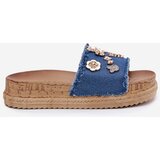 Boto Ladies Slippers With Golden Accents On Platform Navy Rigasta | ePonuda.com