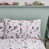 Catherine Lansfield Bela/zelena enojna flanelna posteljnina 135x200 cm Holly and Mistletoe – | Shoptok.si
