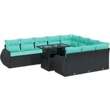  Vrtna garnitura - 11-dijelni set vrtnih sofa poliratan i bagrem s jastucima crni - Crna 1 | shoptok.hr