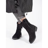 Shelvt Women's black suede cowboy boots Cene