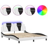 Maison Chic Posteljni okvir - Dvoposteljna postelja - Zakonska postelja z LED lučkami belo črn 160x200 cm umetno usnje, (21695678) | Shoptok.si