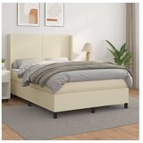 vidaXL Box spring postelja z vzmetnico krem 140x190 cm umetn | Shoptok.si